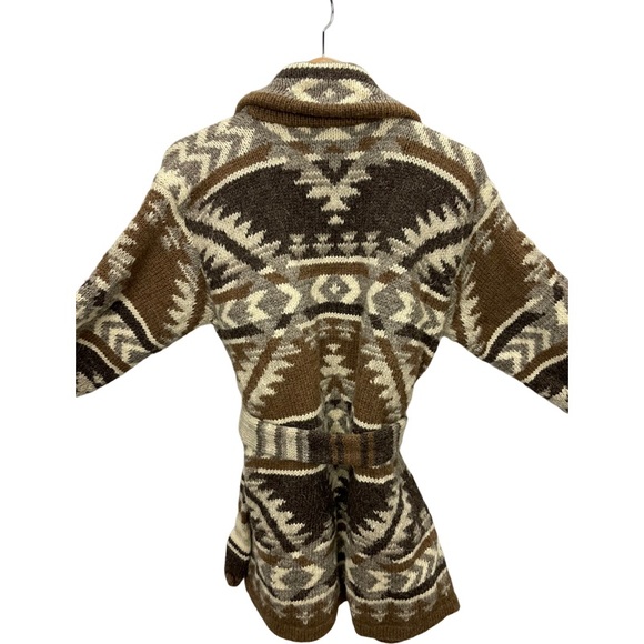 Ralph Lauren Hand Knit 100% Wool Aztec Southwestern open front sweater pockets - Picture 2 of 6